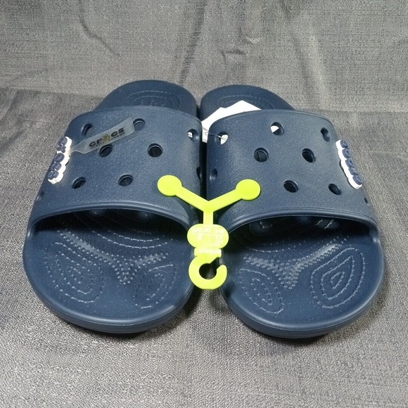 Crocs Classic Slides Sandals Mens Size 12 Blue Iconic Comfort + Jibbitz Charms - Picture 7 of 9